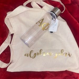Alpha Phi aphi canvas tote bag and water bottle gold big little